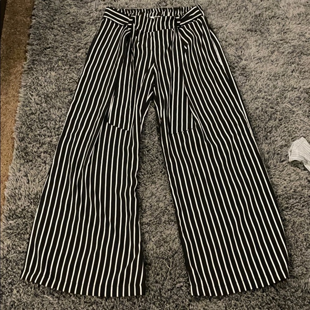 Pants , black and white stripes !